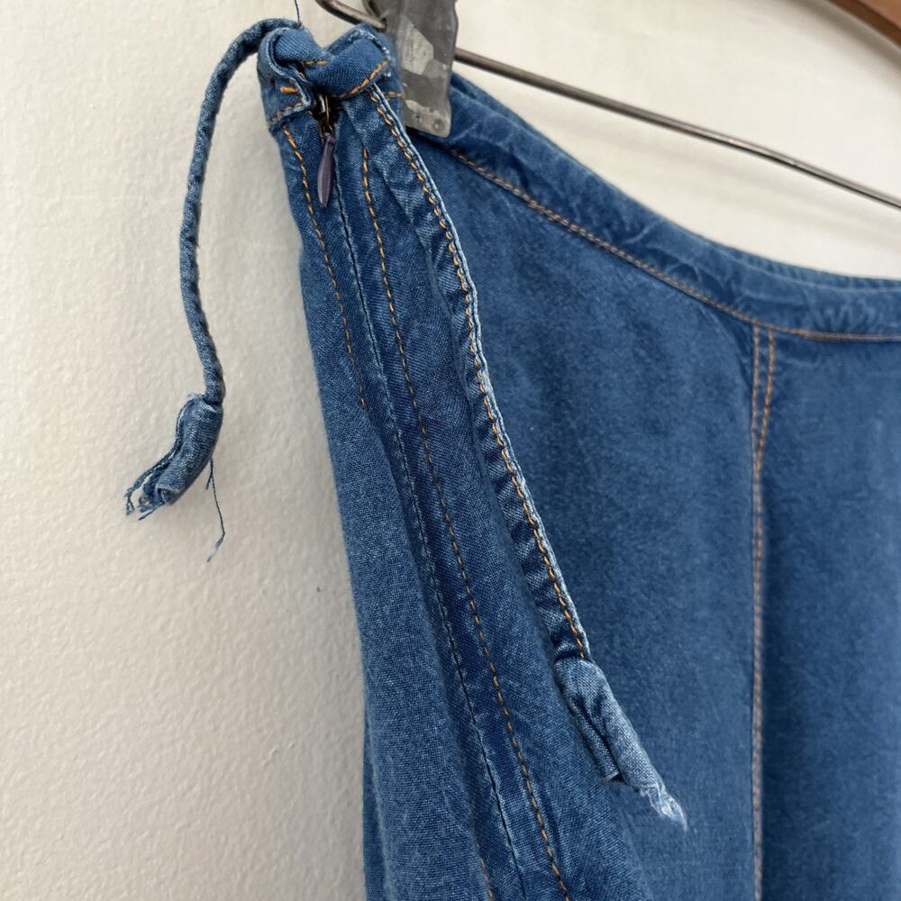 Sacred Threads Hippie Boho Blue Demmin Like Lace Hem Skirt Rayon SZ SM - Picture 7 of 8
